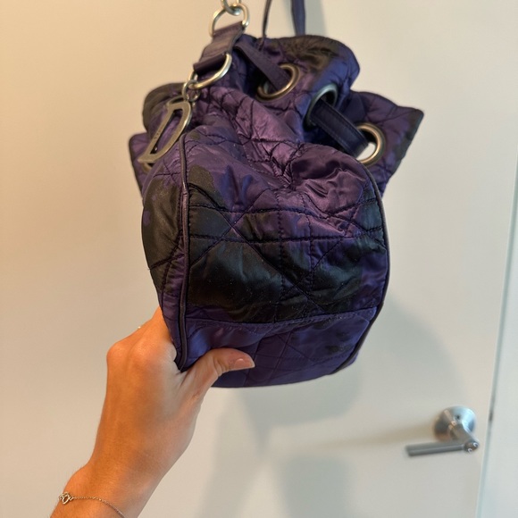 Christian Dior Quilted Purple Purse / Tote Bag in Silk with Red Interior - Picture 5 of 9